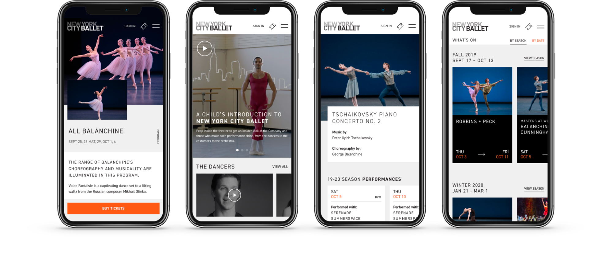 New York City Ballet website across desktop and mobile devices